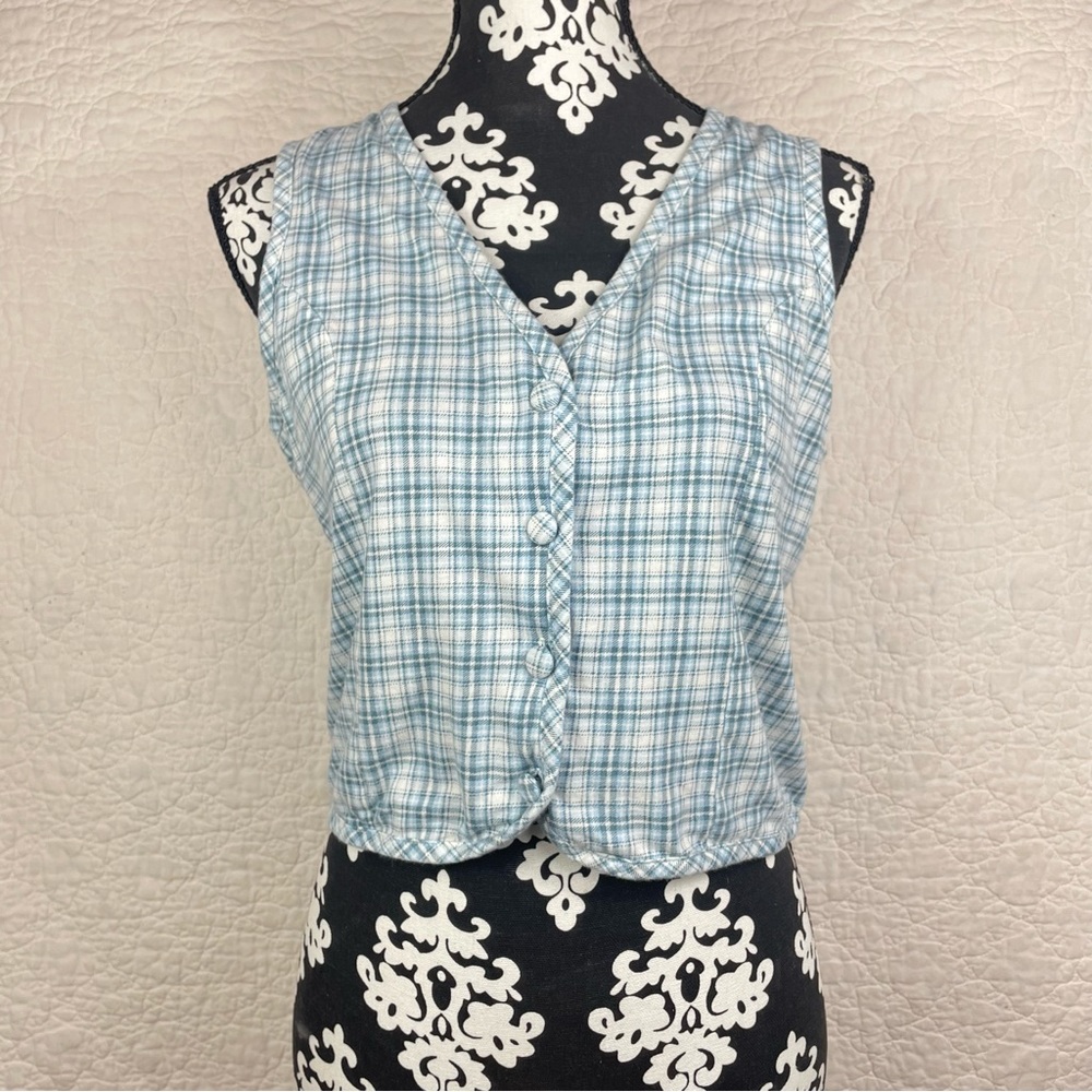🔥Vintage Victoria Secret Y2k Plaid Blue White Vest Top Retro Women’s Size M